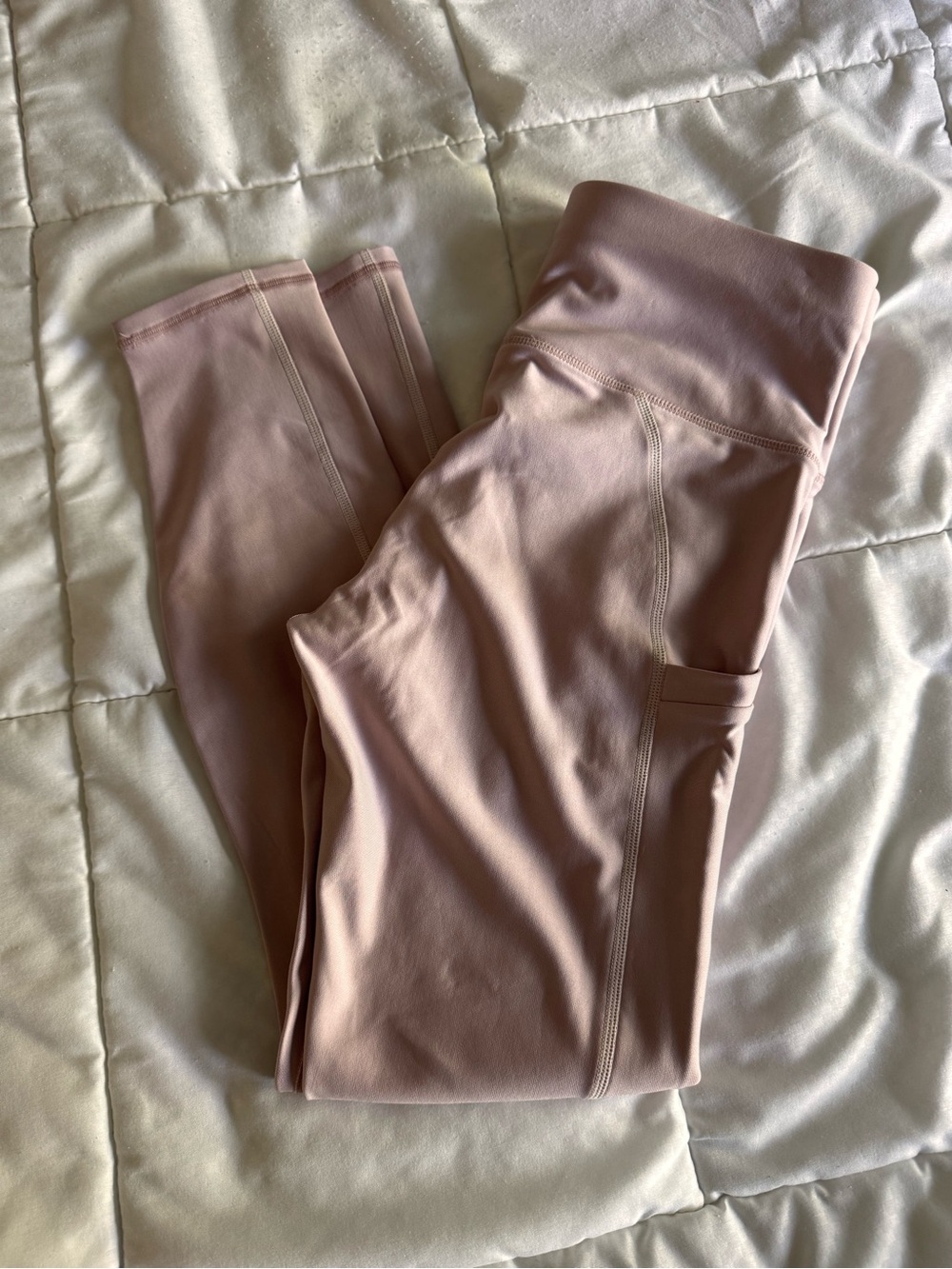 Fabletics High Waisted Cold Weather Mauve Leggings with Side Pocket S/6 Short